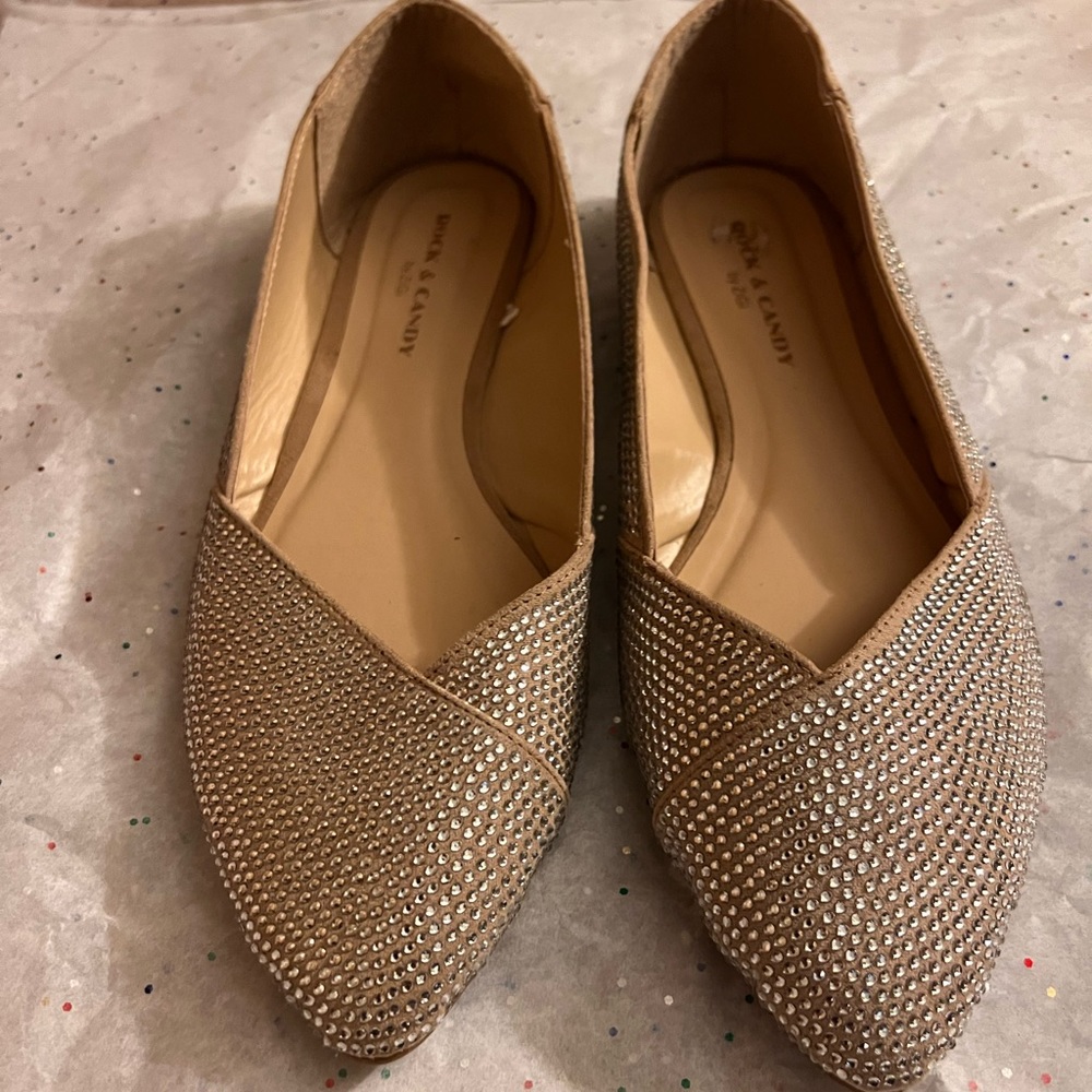 Rock and Candy flats, silver sparkles size 8.5